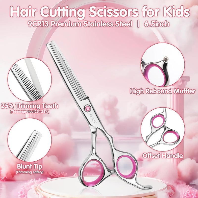 GENPAI Safety Round Tip Toddler Haircut Scissors Kit - Stainless Steel 11-Piece Hair Clippers for Kids, Men, Women & Salon Use - Professional Barber Grooming Shears with Thinning & Layering Tools - Image 3
